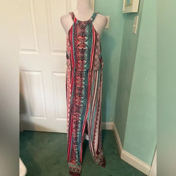 Trixxi Pants & Jumpsuits | Nwot Trixxi Halter Long Dress | Color: Blue/Pink | Size: L | Ediangelis5's Closet